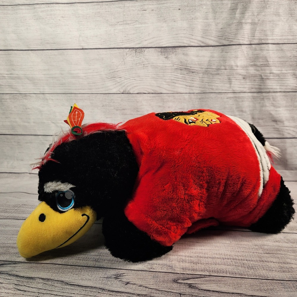 NHL Chicago Blackhawks Pillow Pets Tommy Hawk Mascot Plush Red Black 19 inch